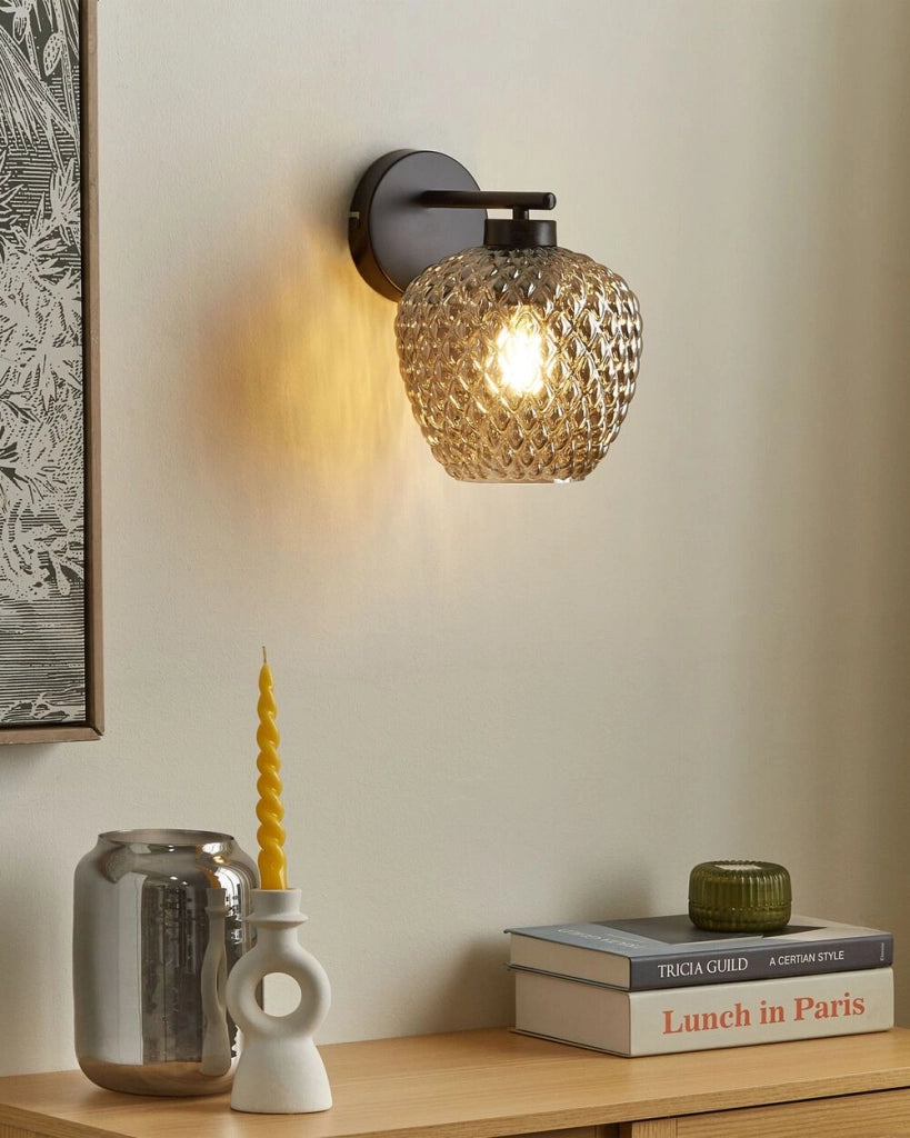 Lampada da terra Grigio e nero con base in ferro e paralume fumé in vetro Punto luce singolo Accessori per la casa Illuminazione