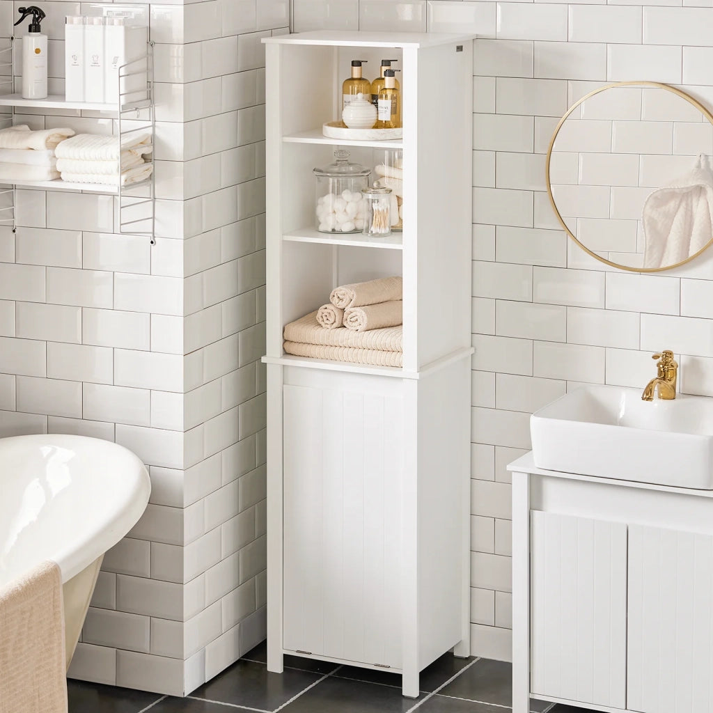 Mobile Colonna Bagno Mobile Alto Con Portabiancheria Apribile Mobile Bagno Mobile Bagno Stretto Bianco 45x35x171cm BZR102-W SoBuy