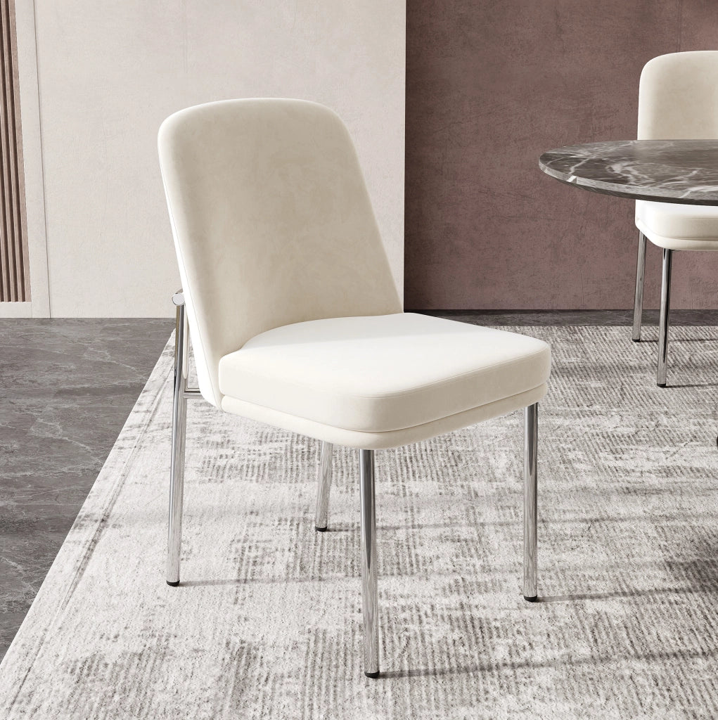 Set 2 sedie da pranzo beige in velluto e metallo