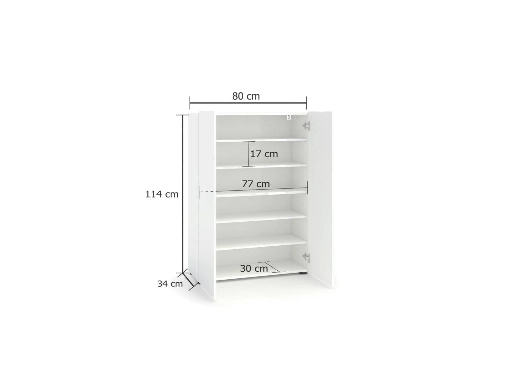Mobile Portascarpe Liberata, Scarpiera 18 Paia Made in Italy, 80x34x115h cm Bianco Lucido