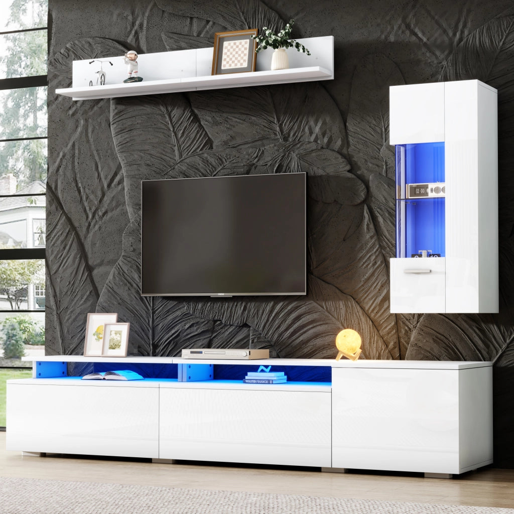 Mobile TV Soggiorno Set 3 pz con LED ¨C MINIMAL ¨C Bianco Lucido