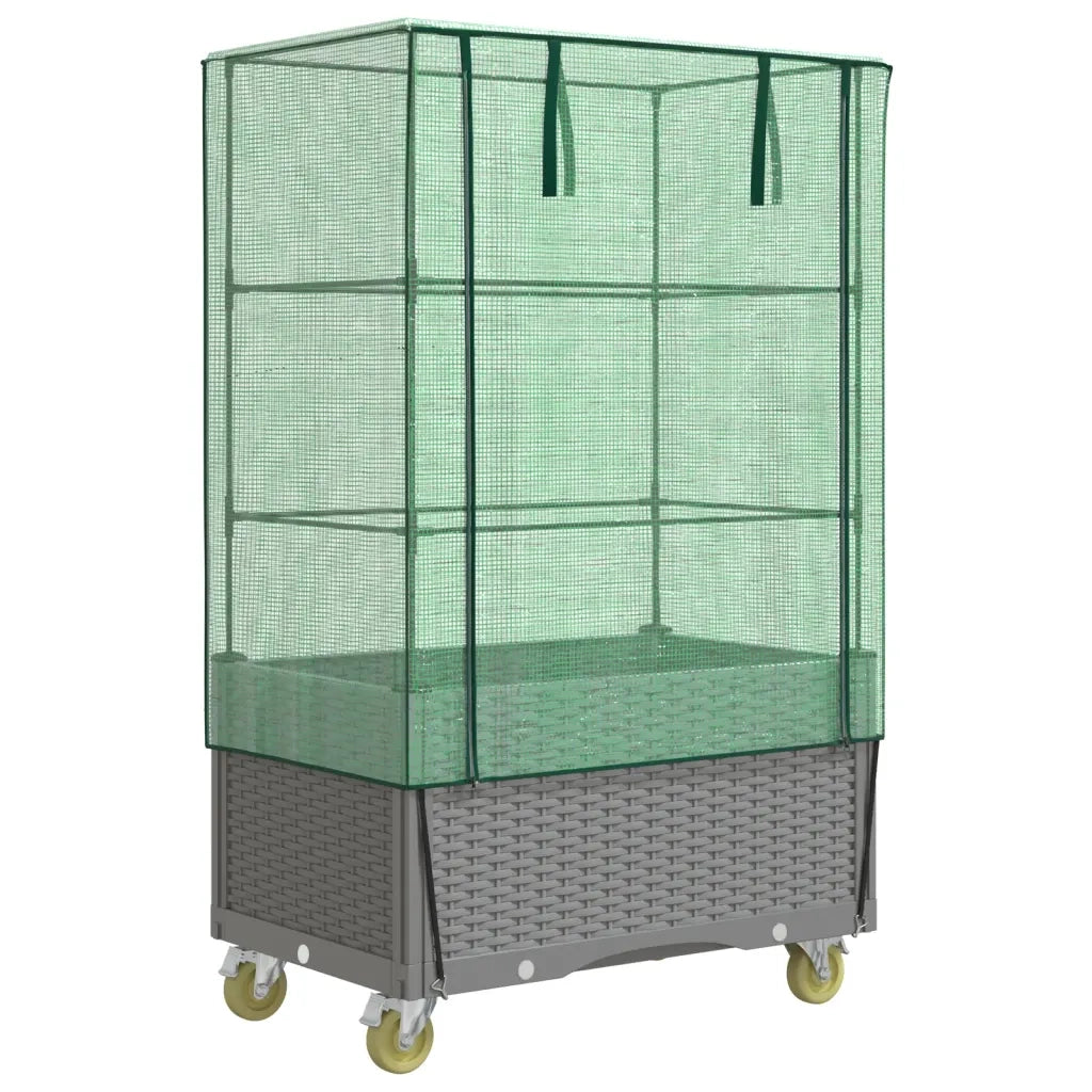 Fioriere | Cassetta per fiori | Letto Rialzato con Copertura e Ruote Effetto Rattan 80x50x182cm