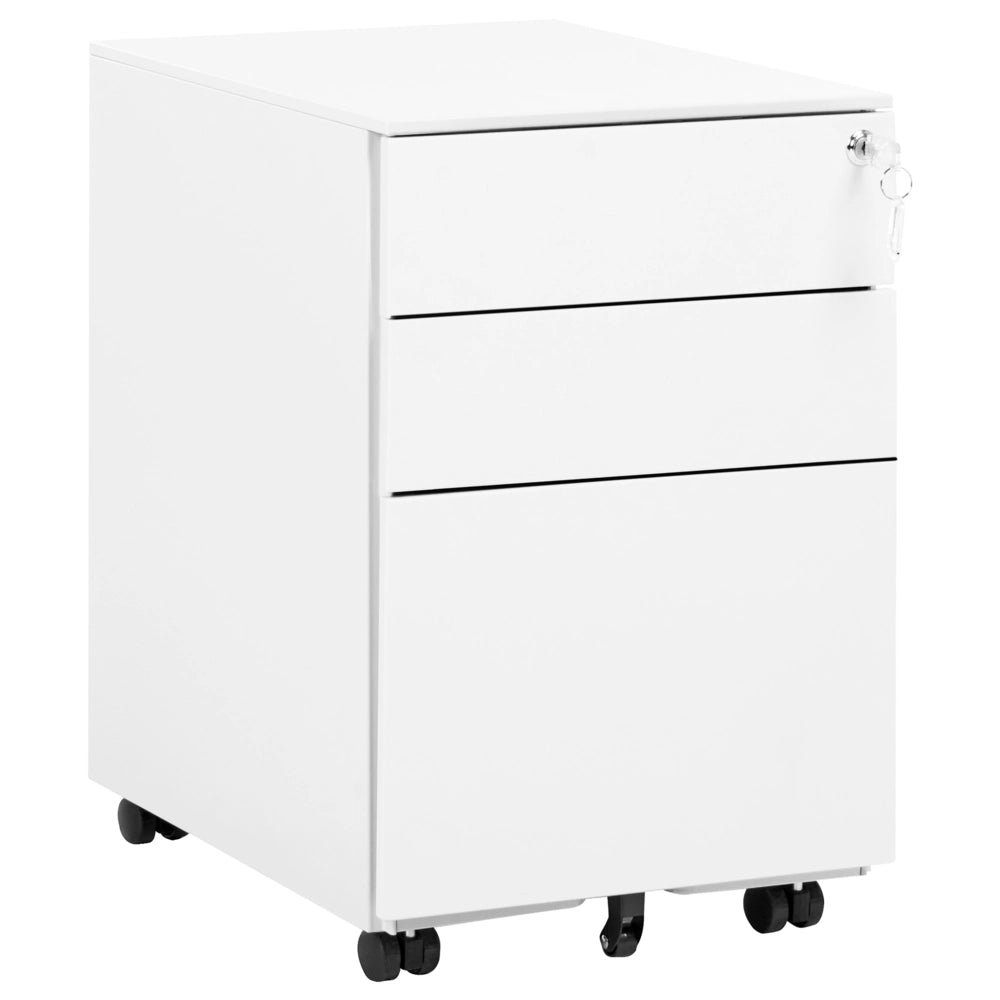 Mobiletto Ufficio Acciaio Nero con Ruote 3 Cassetti Chiusura a Chiave Design Industriale