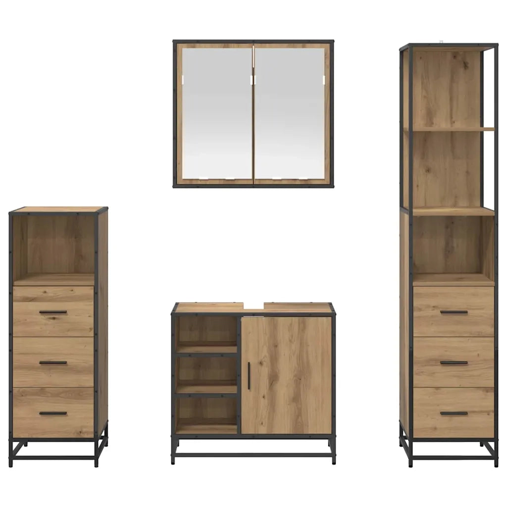 Set di mobili per il bagno con porta 4 pcs Rovere artigianale