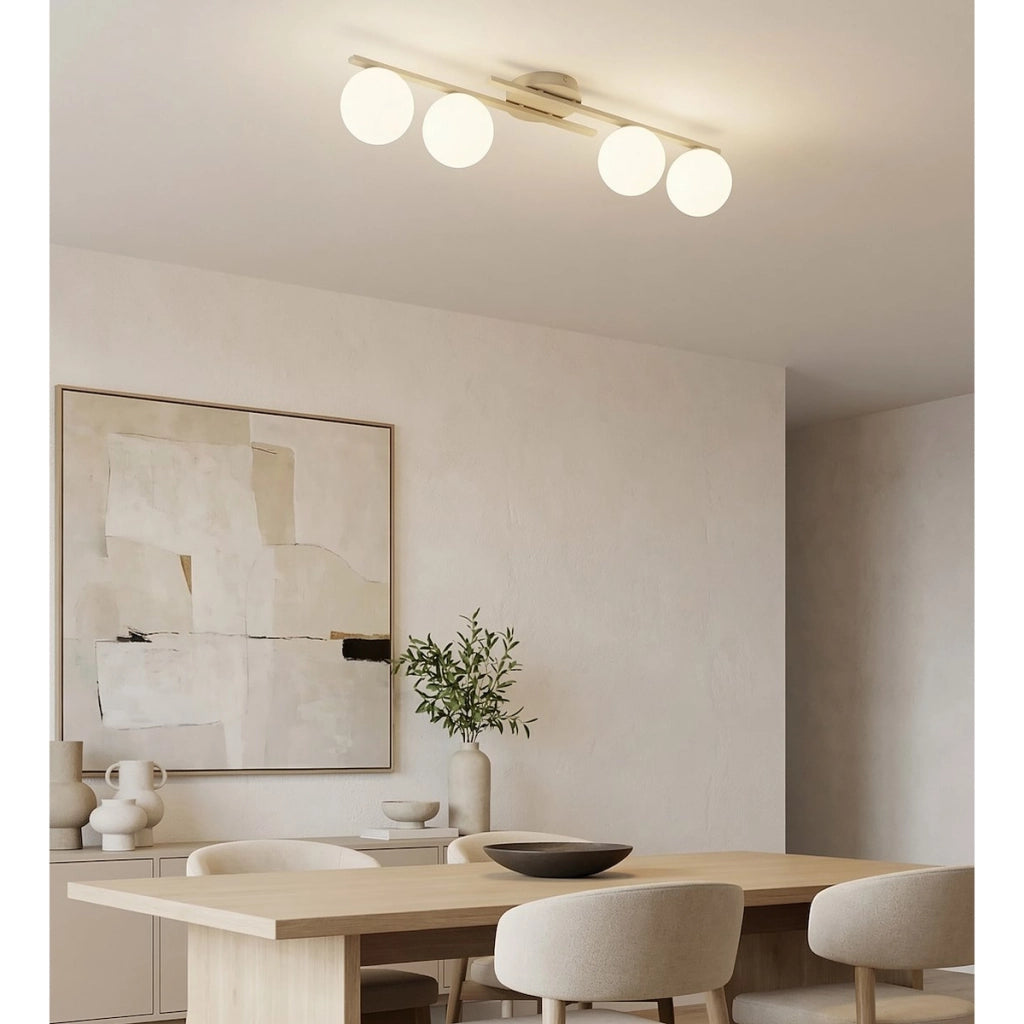 Lampada a sospensione KAIRO in acciaio beige e vetro opalino