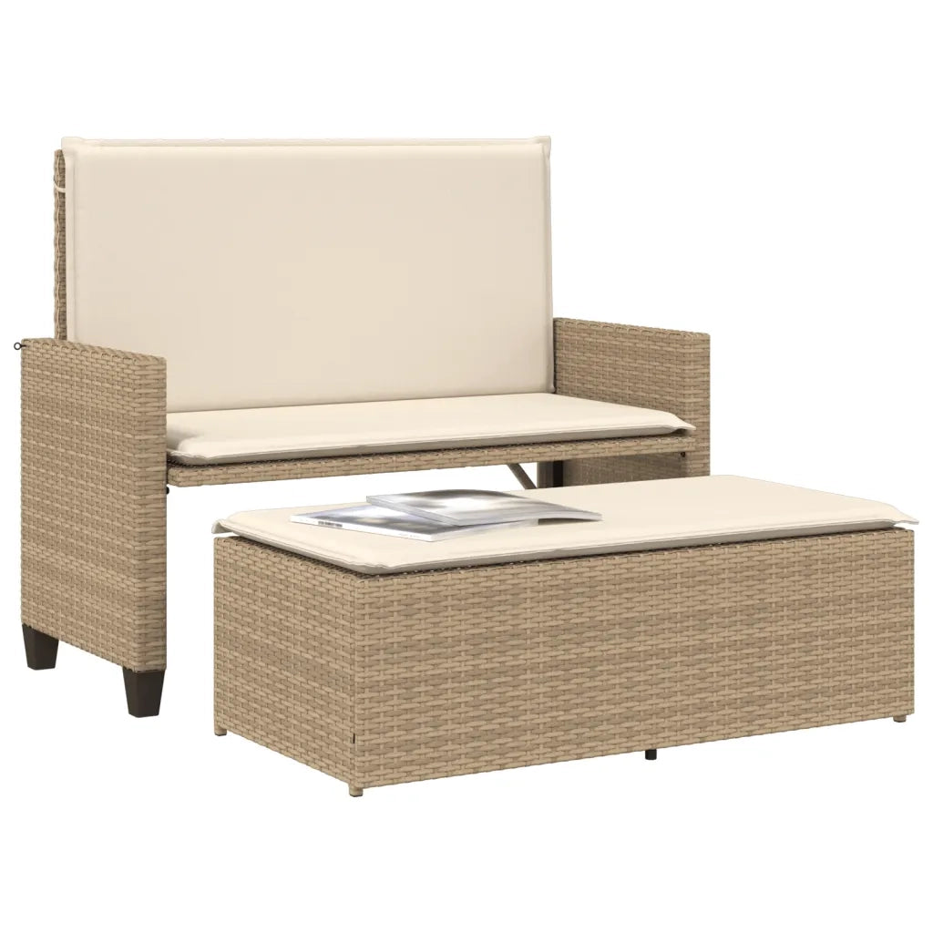 Panca da Giardino con Cuscini e Poggiapiedi Beige in Polyrattan 368411