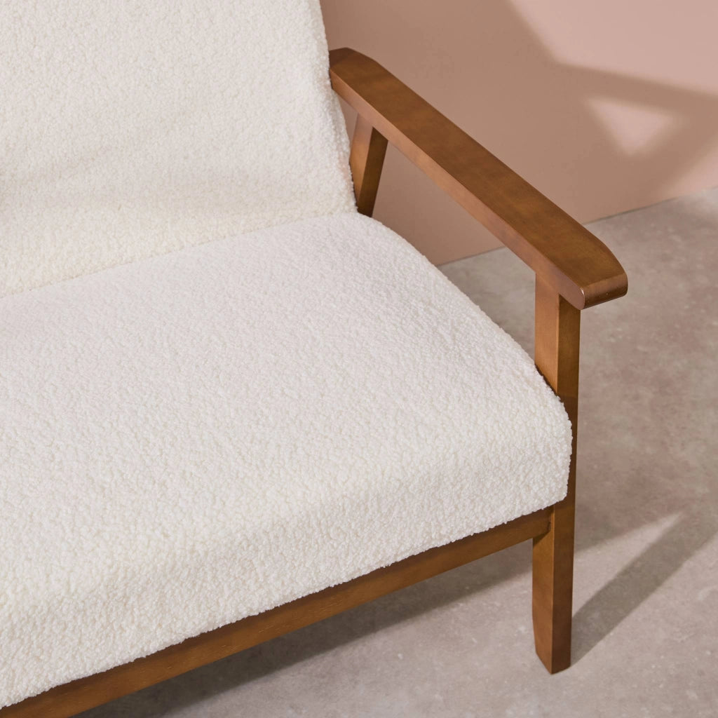 Set panca e poltrona in tessuto bouclé, 3 posti, bouclé bianco