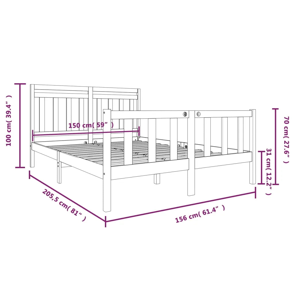 Giroletto-Struttura Letto Bianco 150x200 cm King in Legno Massello 286480
