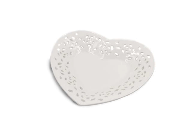 Piattino Decorativo Casa in Ceramica Cuore Traforato Bianco 19 cm