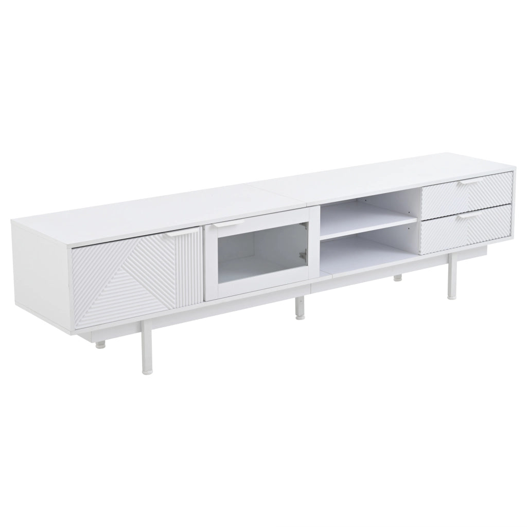 Mobile porta TV moderno con 2 ante e 2 cassetti in truciolare e vetro temperato bianco 200 × 40 × 50,5 cm