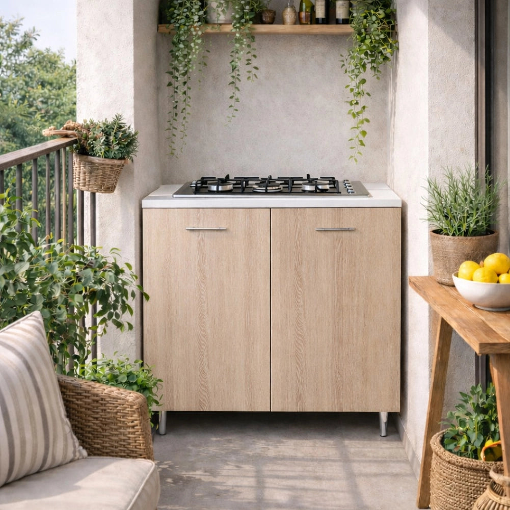 Mobile Cucina con Piano Cottura 4 Fuochi 80x60x85 cm con Piastre in Ghisa Olmo