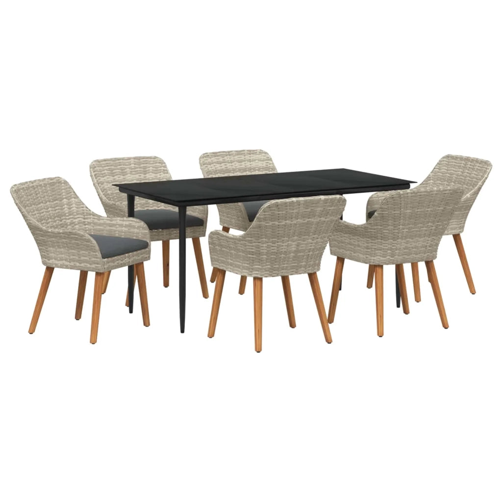 Set da Pranzo per Giardino 7 pcs Grigio chiaro polyrattan
