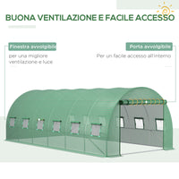 Telo di Ricambio per Serra da Giardino 6x3x2 m con 12 Finestre e Porta Avvolgibile Verde