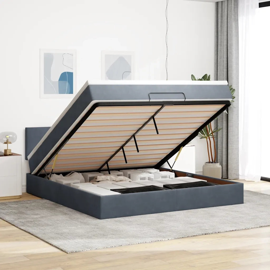 Struttura Letto Pouf con Materasso 160x200 cm in Velluto