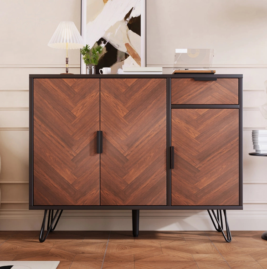Mobile contenitore con 3 ante e cassetto nero effetto legno