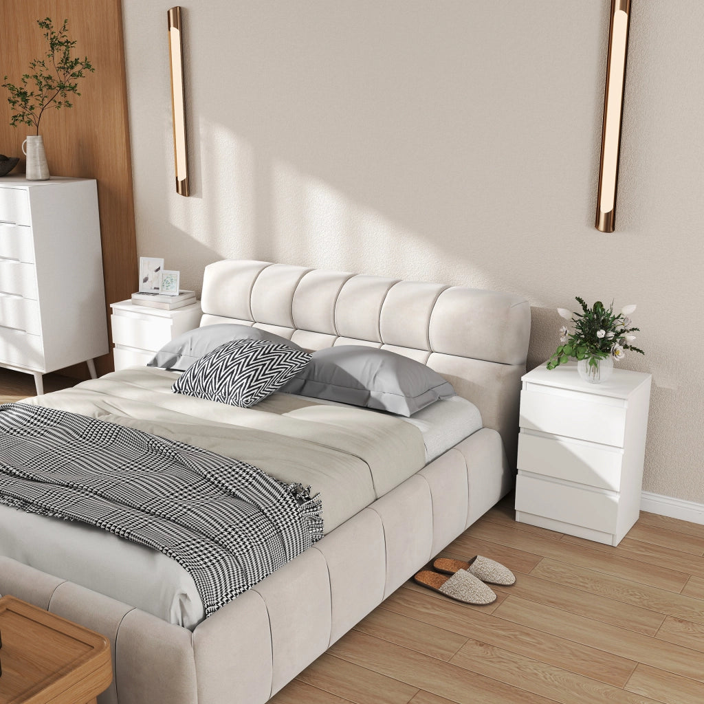 Comodini 2 Pezzi ¨C zephmum ¨C Bianco Legno 3 Cassetti