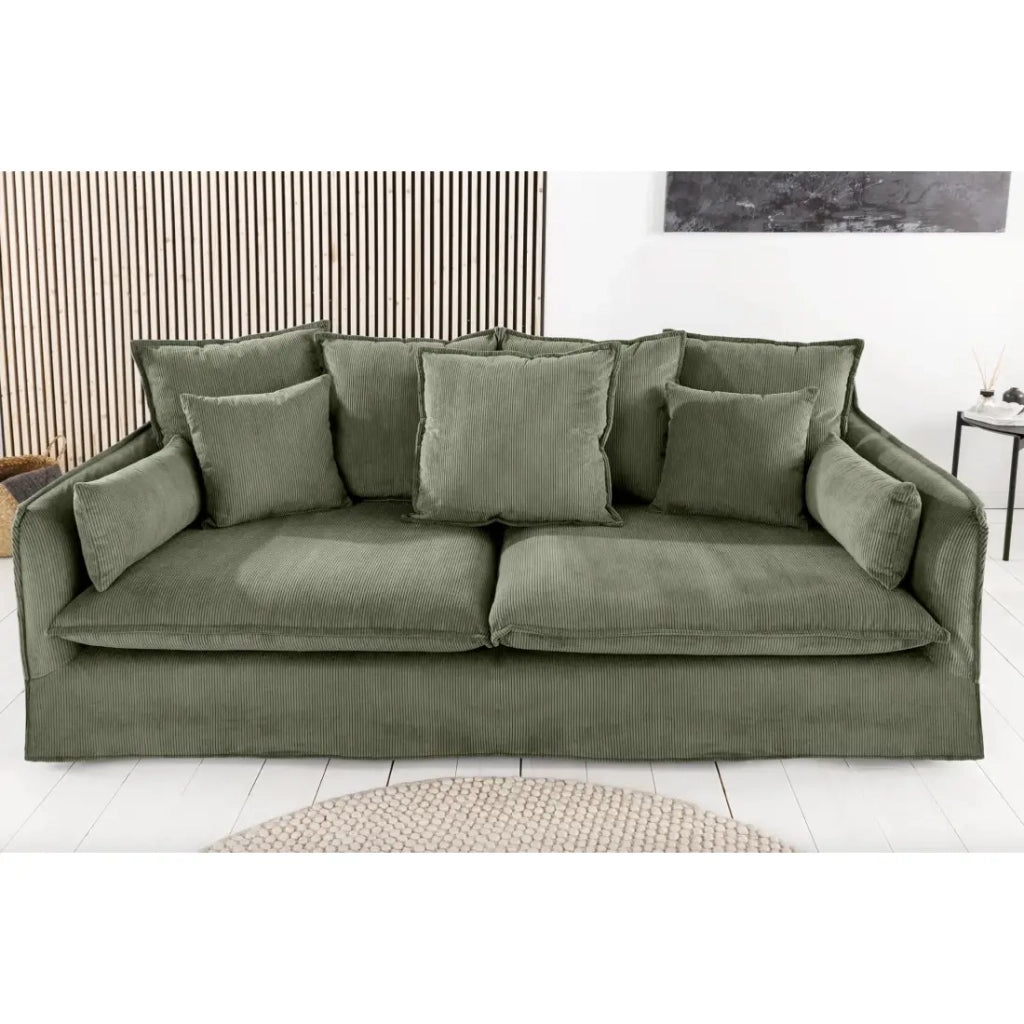 Divano dritto KALIA – Tessuto costolato verde scuro – 3 posti – Stile contemporaneo