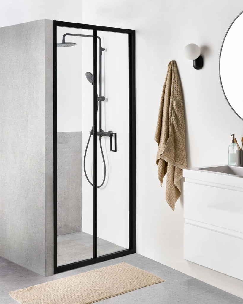 Porta da doccia pieghevole in vetro temperato trasparente con anta 80 x 190 cm Nero design elegante