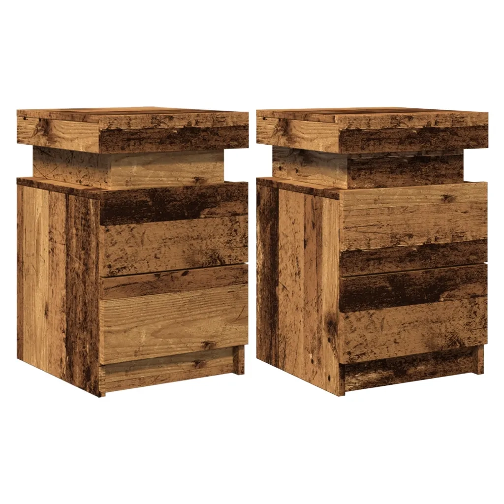 Comodini con LED 2 pz-Tavolino da notte Legno Antico 35x39x55 cm in Truciolato