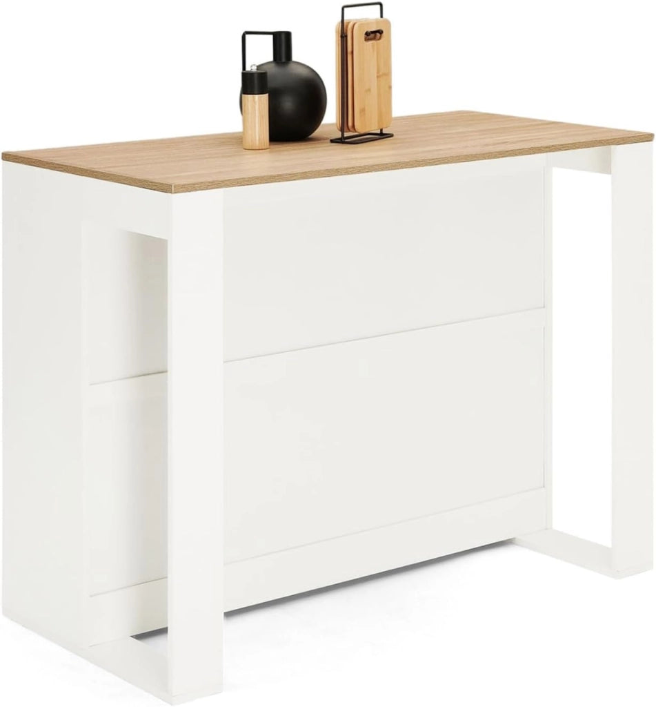 Tavolo bar ad isola JUNO in legno bianco con piano in faggio