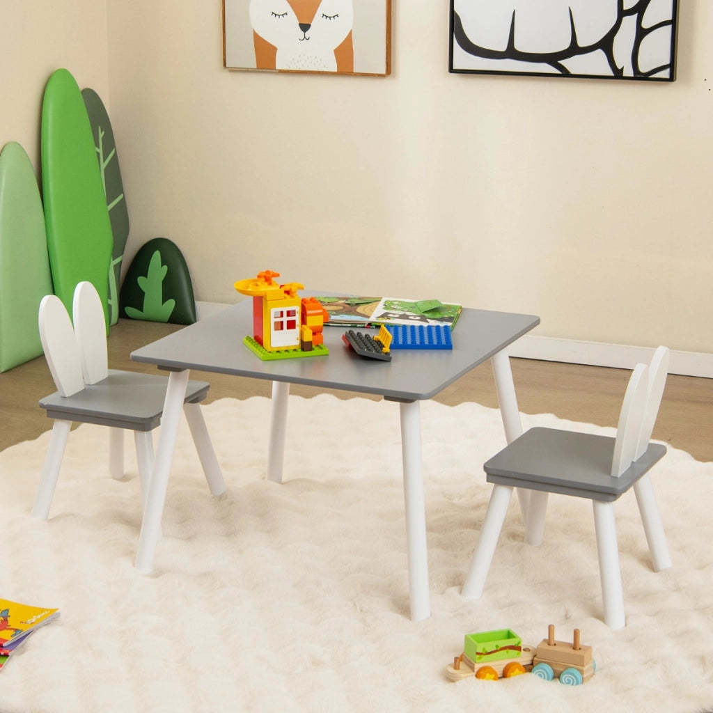 Set tavolo sedie per bambini 3 pezzi per arte e organizer per giocattoli, Tavolo e 2 sedie a coniglio gambe e scaffale multilivello-Per i bambini