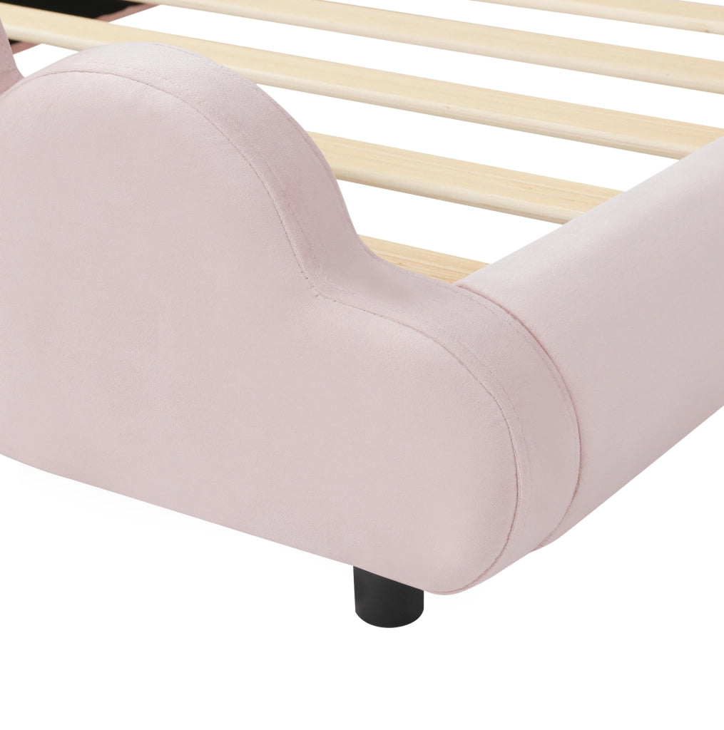 Letto imbottito per bambini 90 x 200 cm in velluto rosa con angoli arrotondati