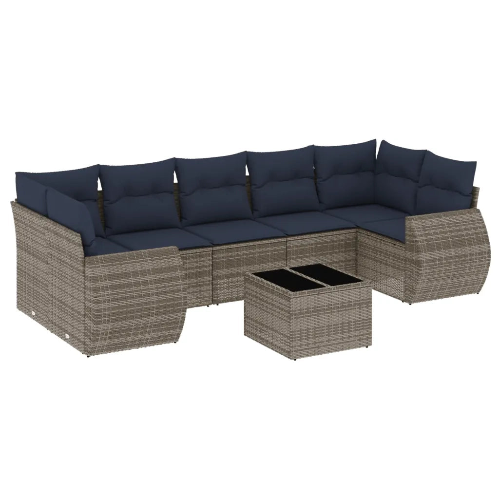 Set Divani da Giardino 8 pz con Cuscini Grigio in Polyrattan 3221140
