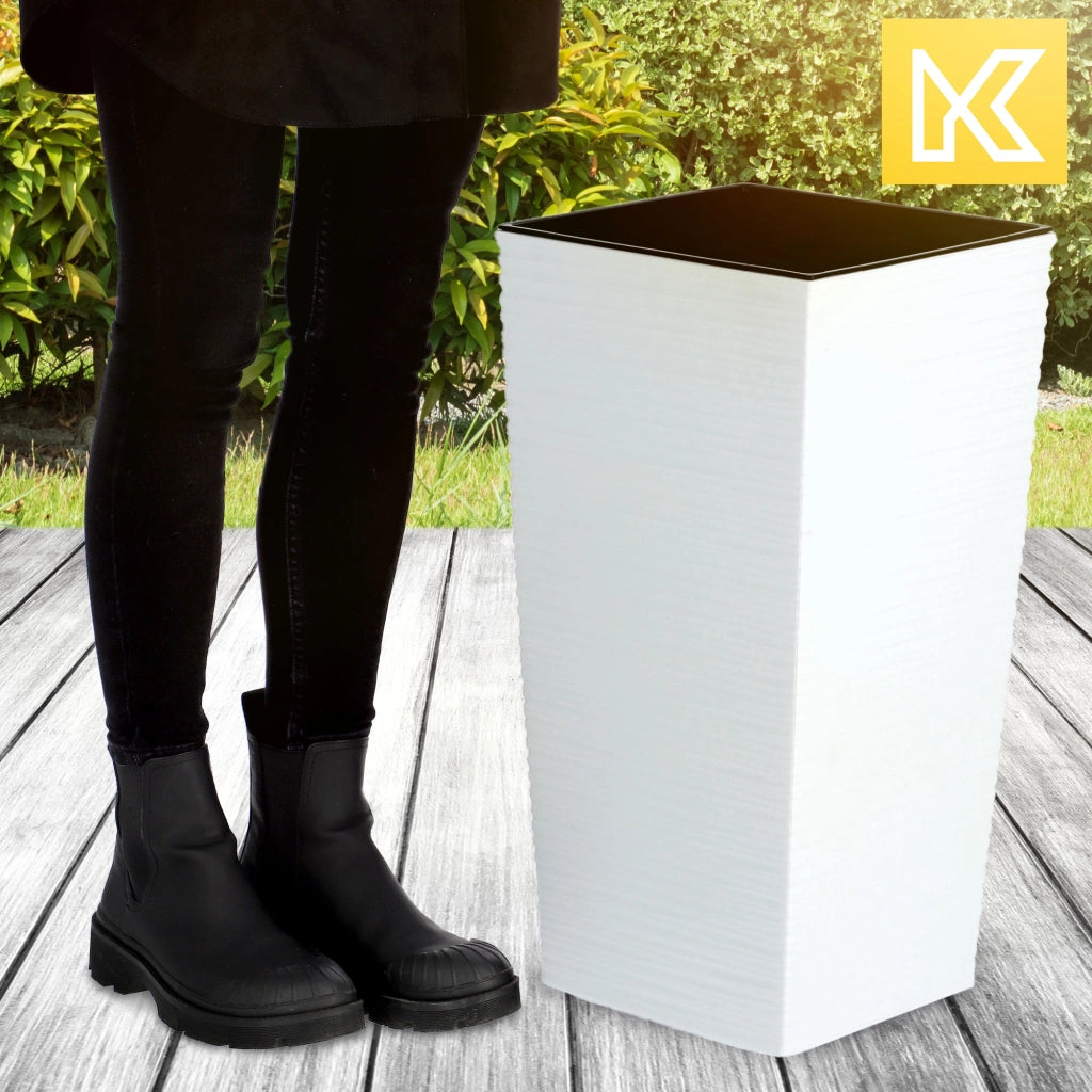 Vaso da fiori KADAX per giardino + inserto, 29x57 cm, alto, grande, bianco, per terrazza.