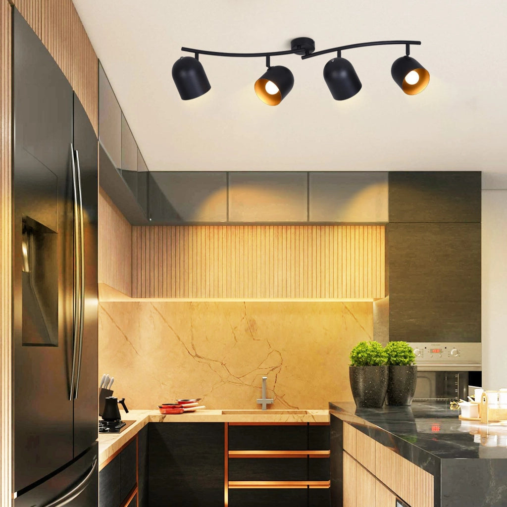 ZMH Faretto da soffitto 4 fiamme nero oro E14 lampada da soffitto girevole 350° soggiorno