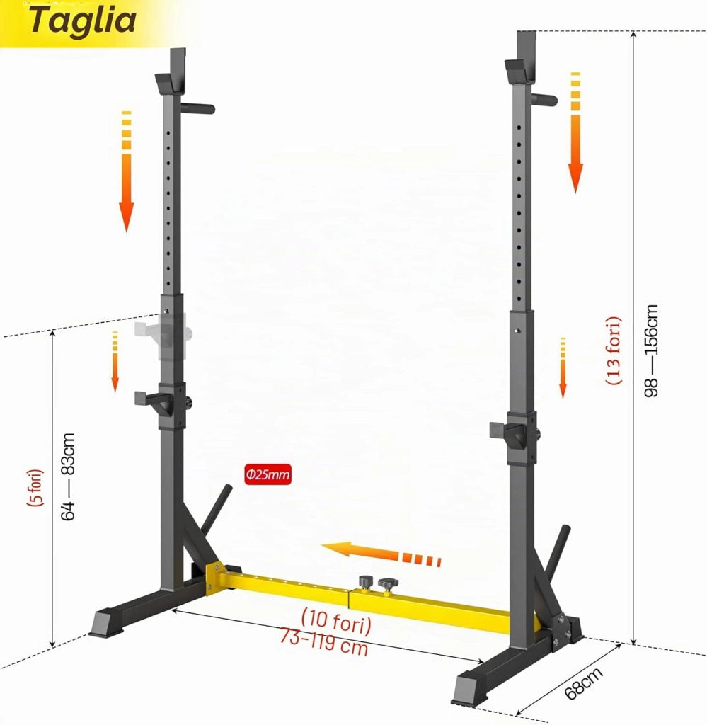 Rack da Squat, Supporto Bilanciere Regolabile, Stand per Sollevamento Pesi Multifunzione per casa, palestra Max 250 KG