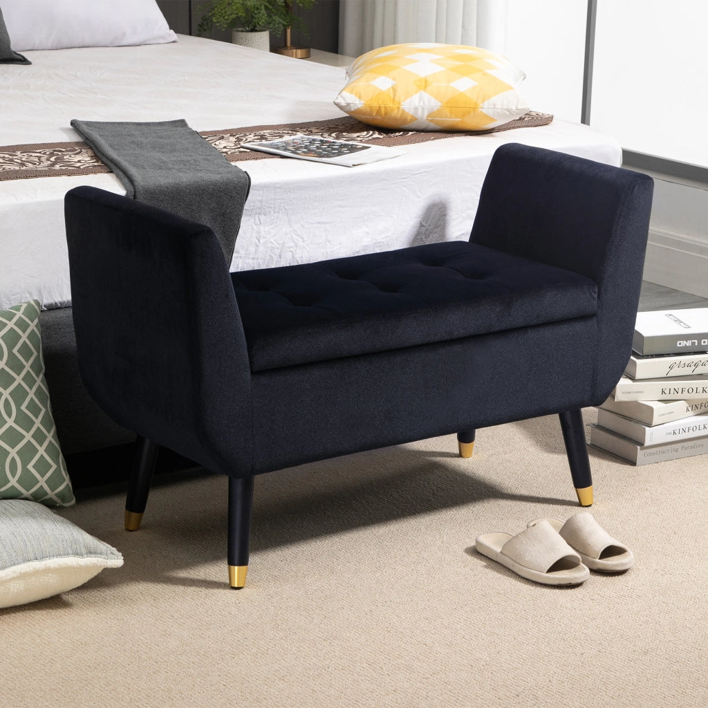 Divanetto con cassetti e braccioli in velluto ¨C zephmum ¨C Nero 107x42x65 cm