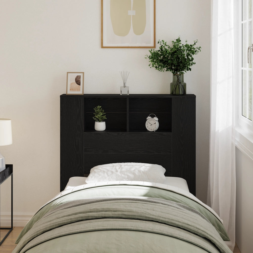Testiera per letto Armadietto Nero Rovere 100x19x104,5 cm Realizzato in Legno Ingegnerizzato