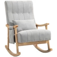 Sedia a Dondolo con Cuscino Lombare, Ampia Seduta, Struttura in Faggio, fino a 120 kg, Grigio