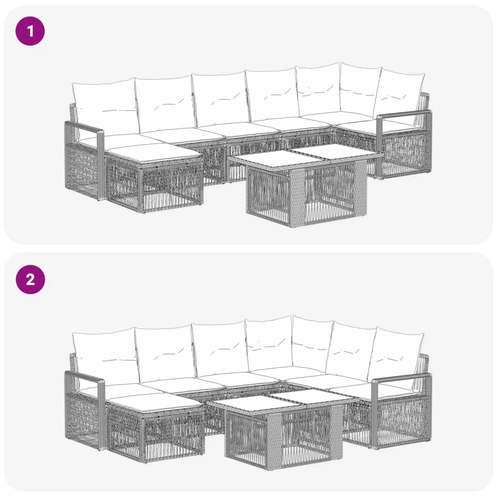 Set Divano da Giardino 8 pz Nero e Bianco Crema polyrattan 3437131