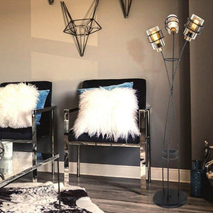 Lampada da terra Grande  in ferro intrecciato 3 luci in vetro