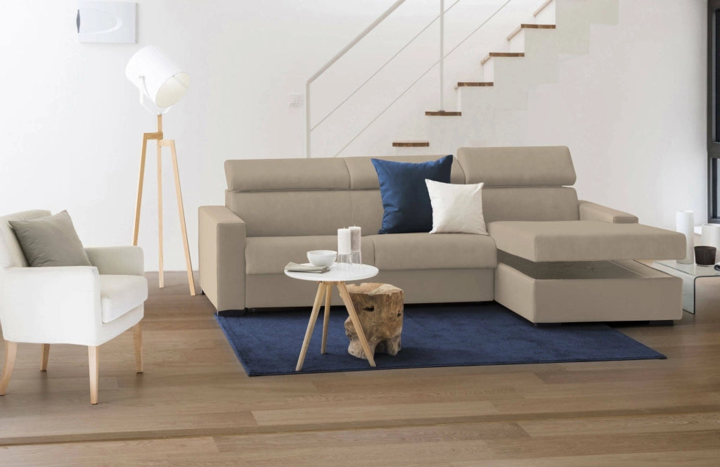 Alibella, Divano Letto con Penisola Sfoderabile Made in Italy, 260x95 cm Beige