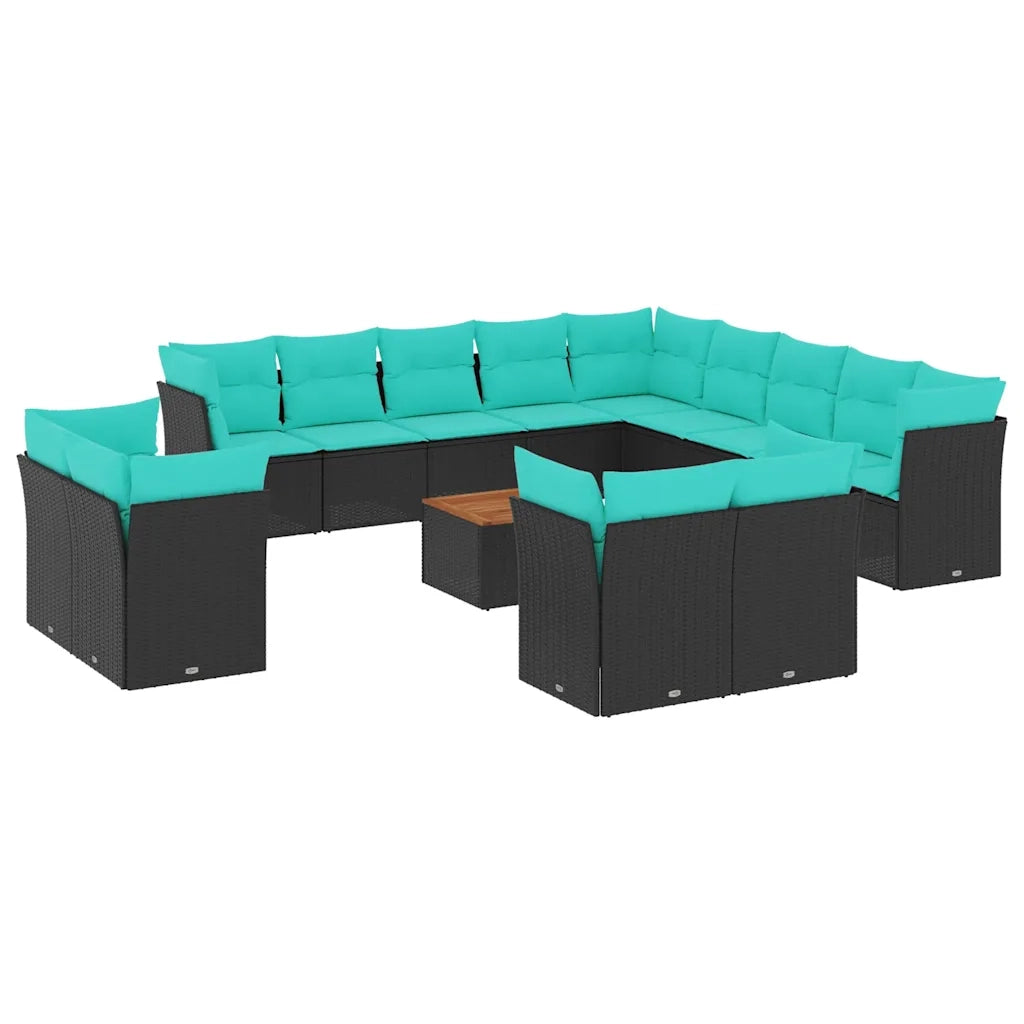Set Divani da Giardino 14pz con Cuscini in Polyrattan Nero