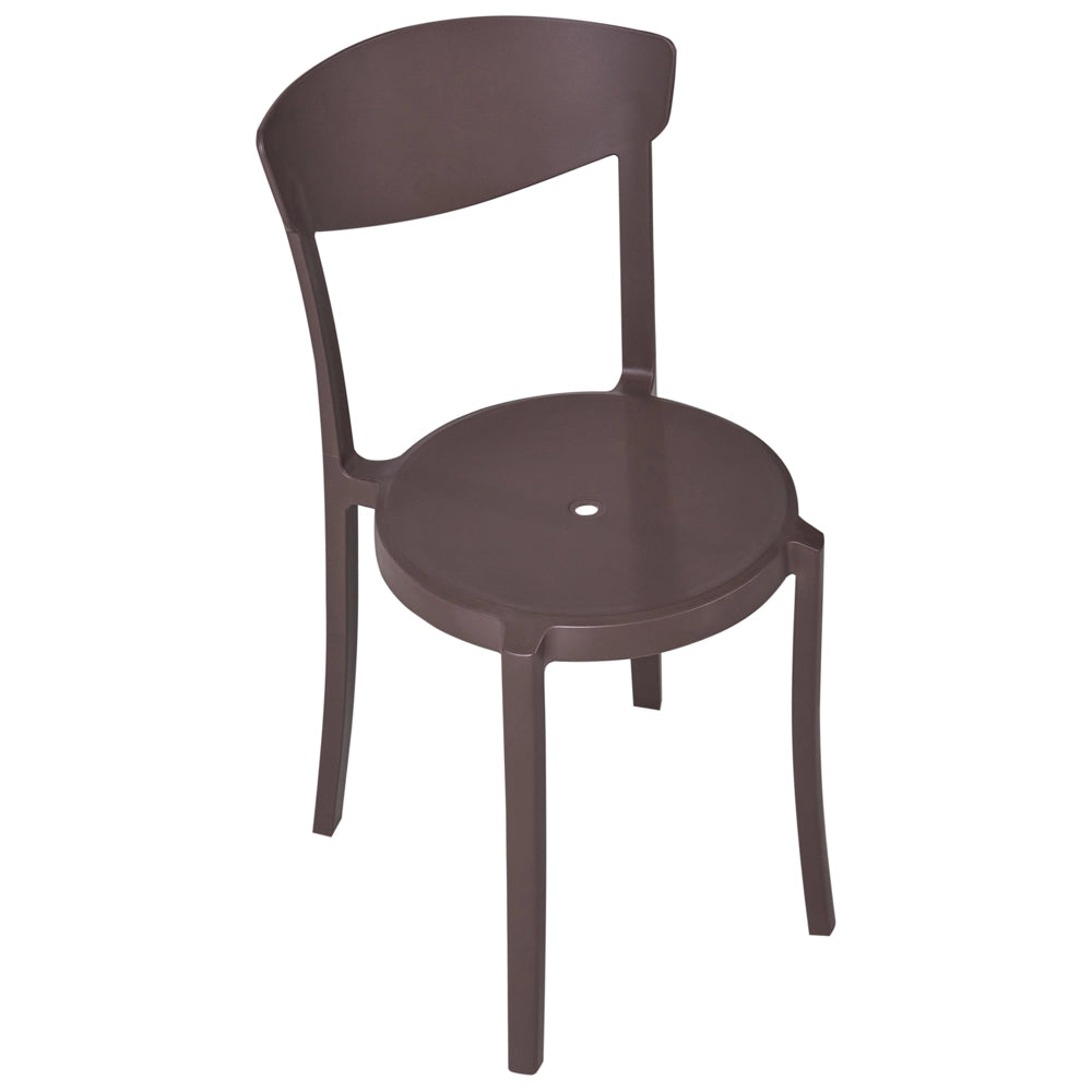 Set di 4 sedie da giardino in polipropilene marrone leggere resistenti alle intemperie in plastica per interni ed esterni moderne