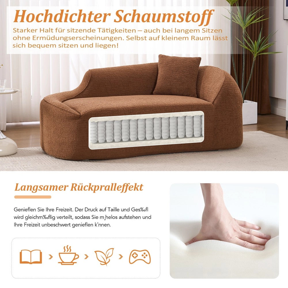 Divano letto due posti con chaise longue ¨C Minimal ¨C tessuto chenille colore caramello con 1 cuscino