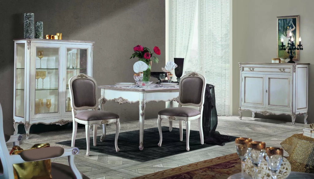 Credenza 2 porte 7 cassetti classica legno shabby bianco argento 190x62x107 - Mobili 2G