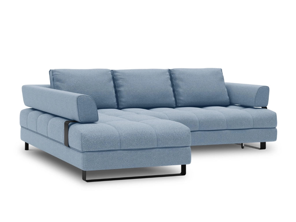 Cosmopolitan Design - Divano convertibile angolare sinistro con box "Clinton" 5 posti in tessuto strutturato blu 