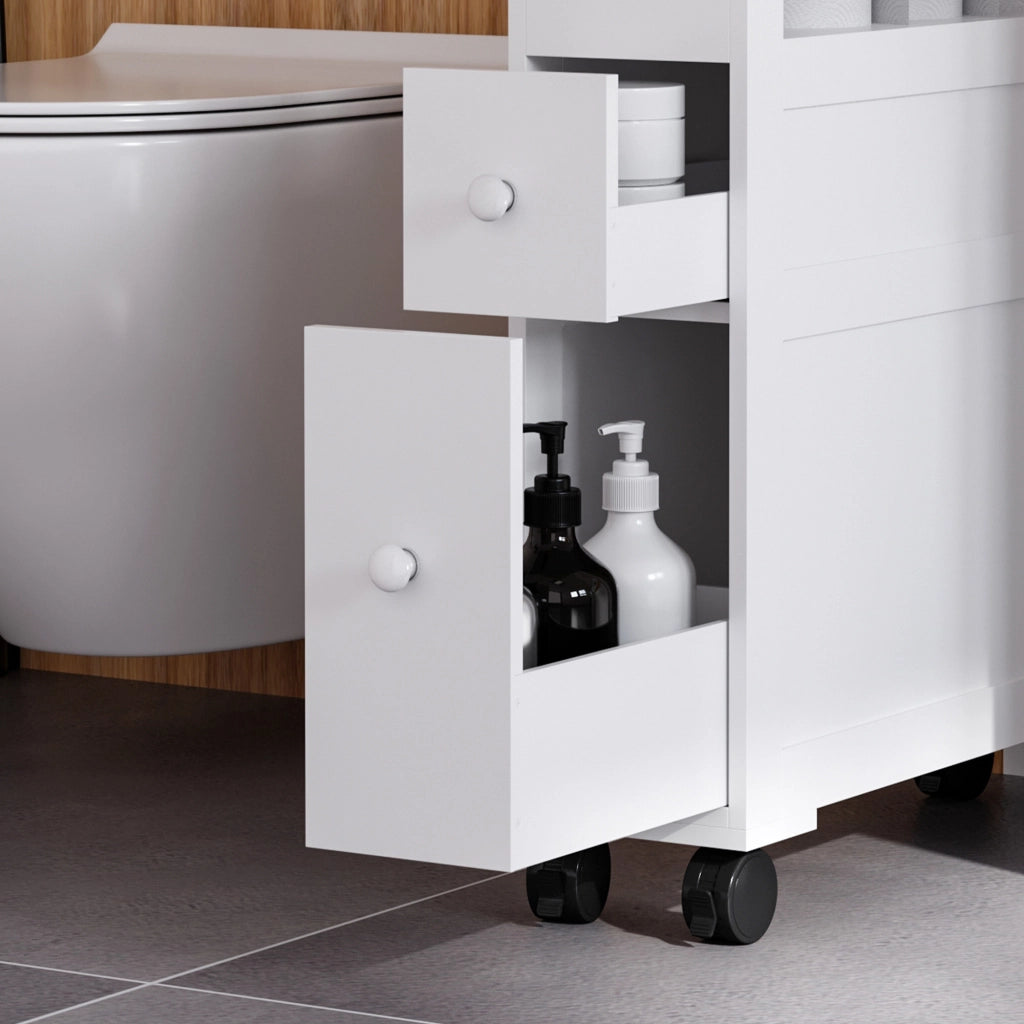 Mobile Bagno 2 Cassetti con Ruote Salvaspazio ¨C Zephmum ¨C 16x52x71,5 cm Bianco