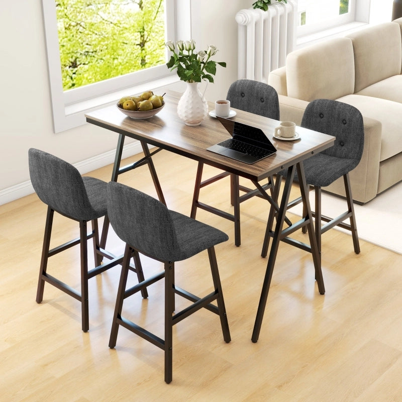 Tavolo da bar con 4 sgabelli, seduta imbottita, effetto lino, per cucina e sala da pranzo, 120 × 60 × 91 cm