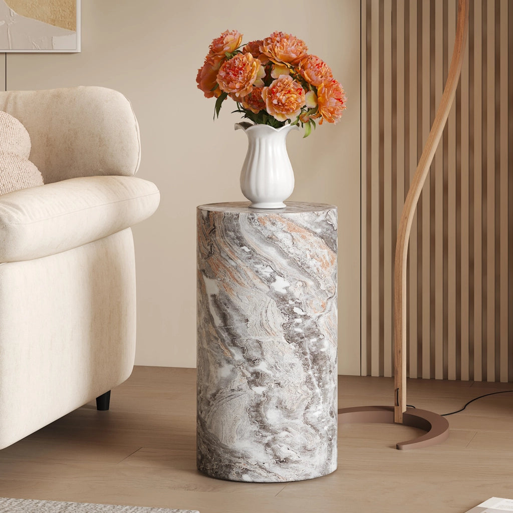 TAVOLINO Basso Rotondo 30x55 cm MDF Grigio Effetto Marmo