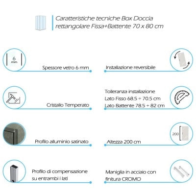 Box doccia angolare 70x80 cm con porta battente in cristallo trasparente Ted