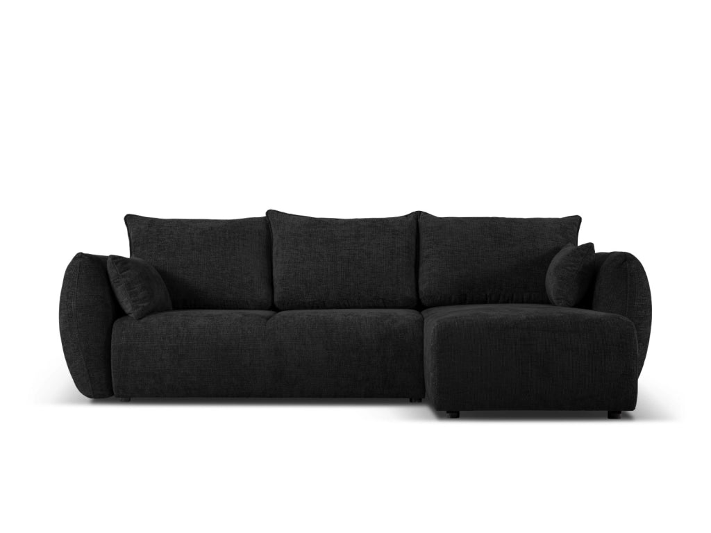 Cosmopolitan Design - Divano convertibile angolare destro con contenitore "Matera" 4 posti in ciniglia nero 