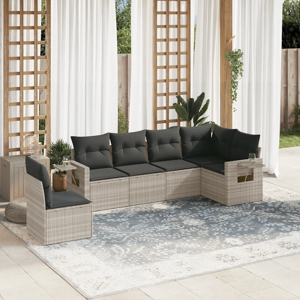 Set Divano da Giardino 6pz | Set Salotto da Giardino con Cuscini Grigio Chiaro Polyrattan