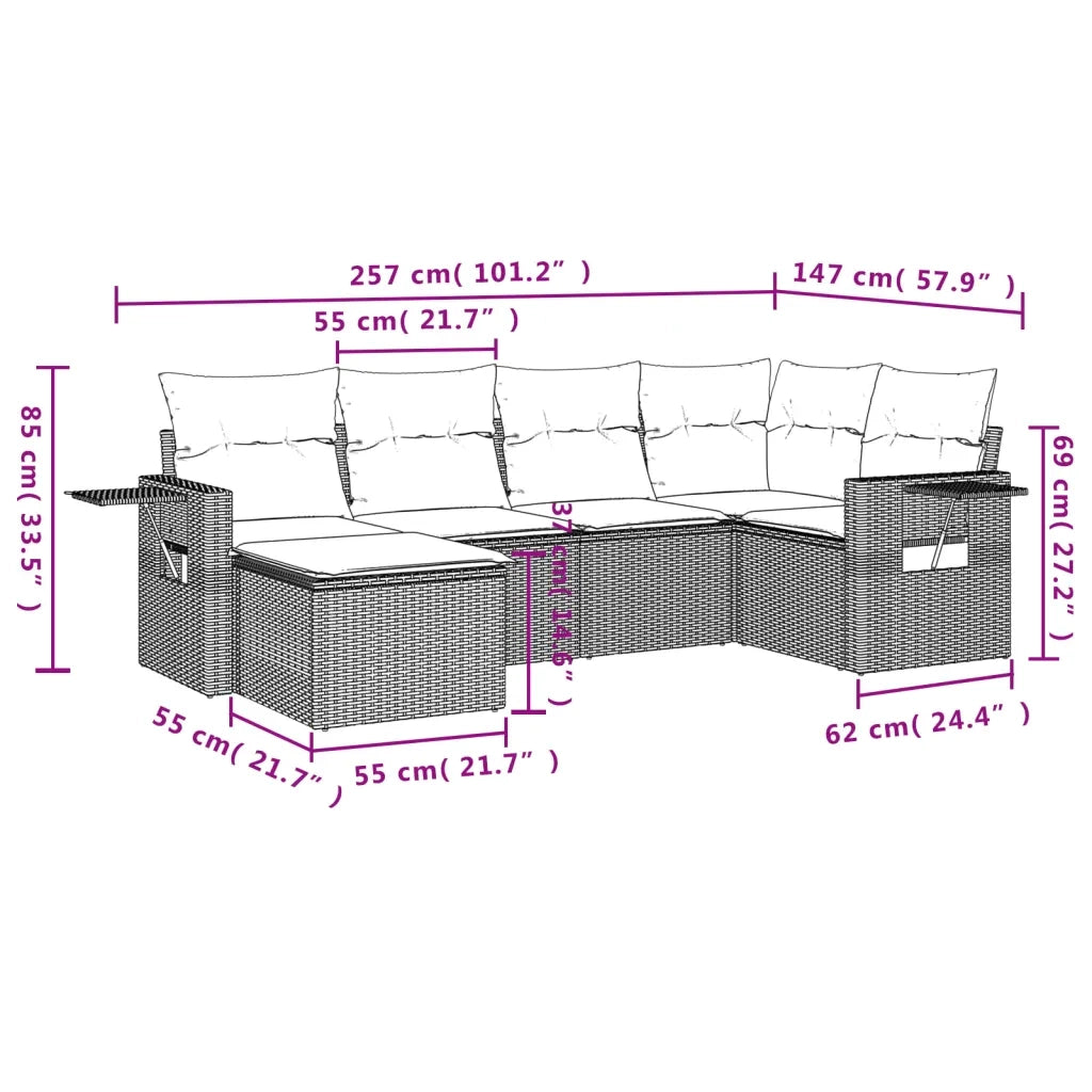Set Divano da Giardino 6 pz con Cuscini Nero in Polyrattan 3220455