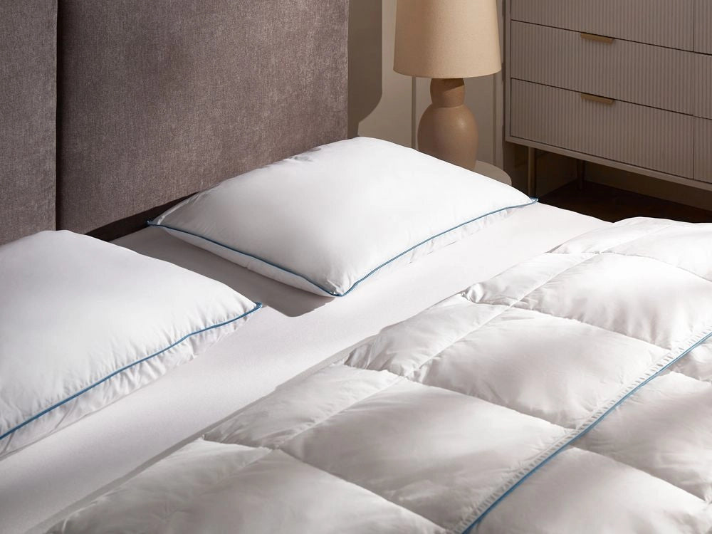 Cuscino basso da letto Rivestimento in cotone premium Imbottitura in piuma e piumino Bianco 50 x 60 cm premium