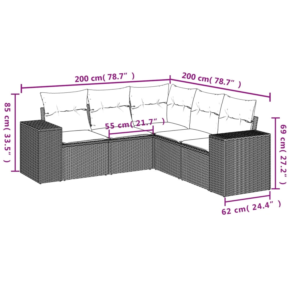 Set Divani da Giardino 5 pz con Cuscini in Polyrattan Nerocod mxl 88427